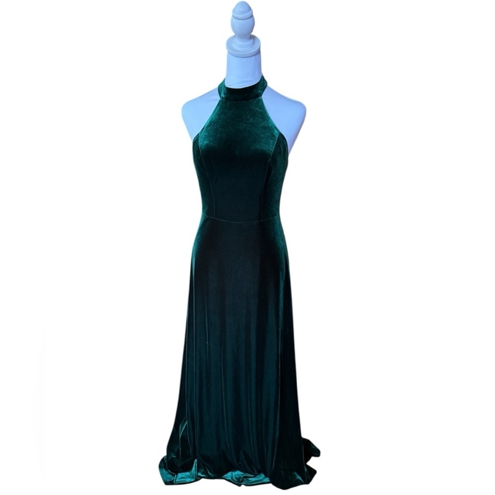 Revelry Tori Velvet Dress Halter Maxi Long Formal Holiday Green Festive Size 2